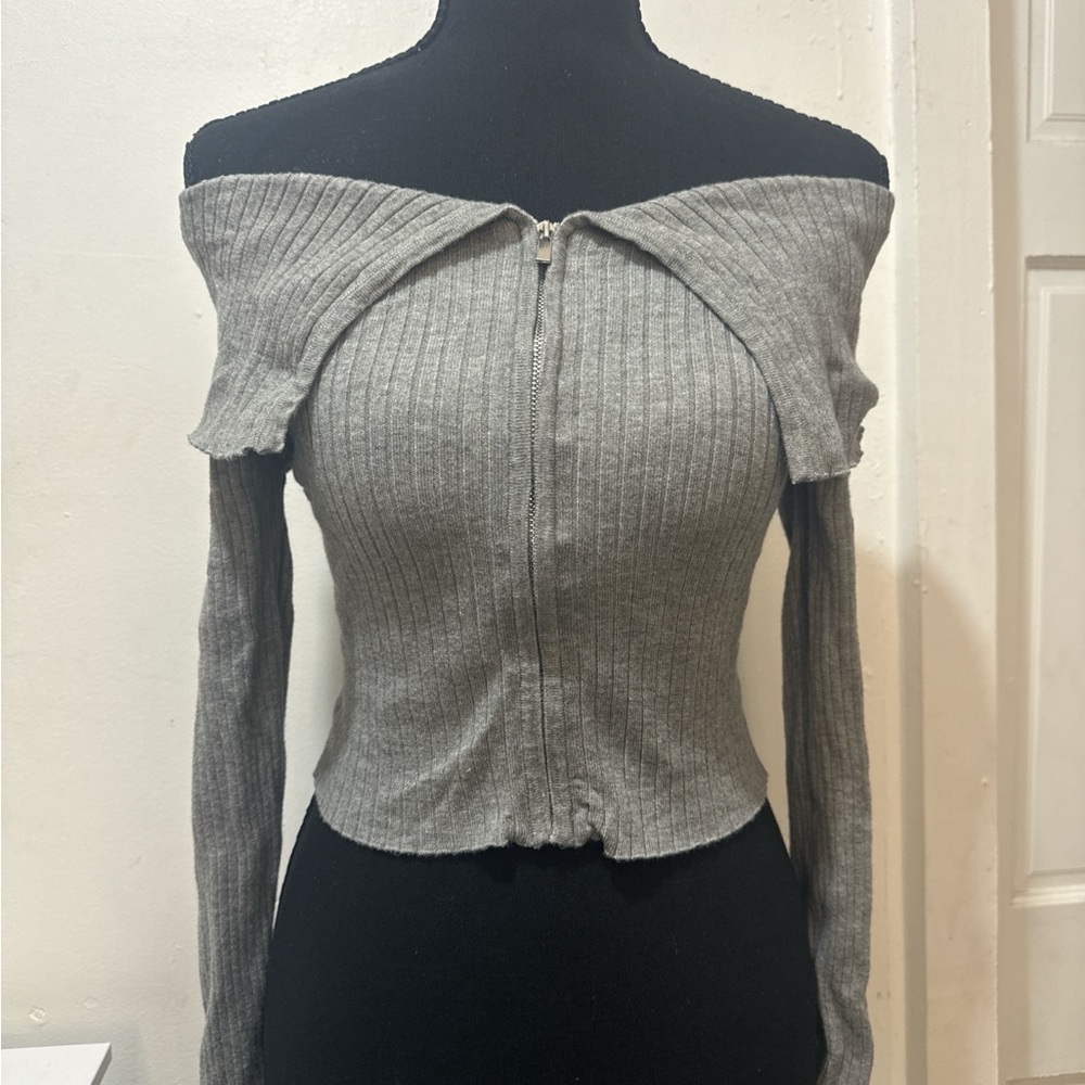 Chic Gray Off-Shoulder Sweater